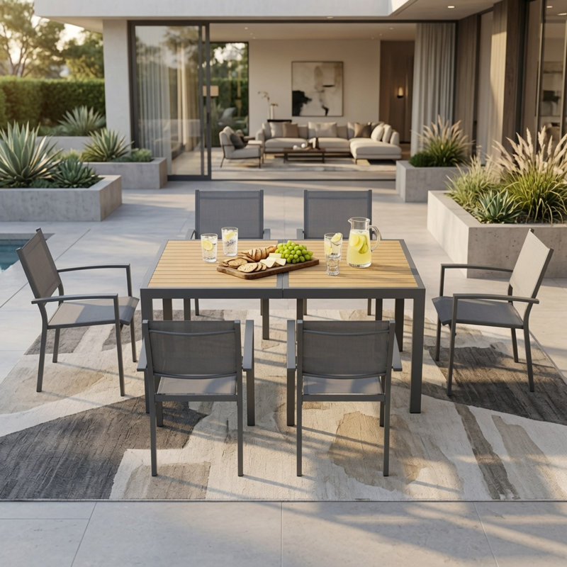 Table de patio d'extérieur en aluminium, 28.7" H x 35" W x 59" D