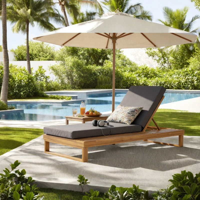 Méridiennes de patio réglables, chaise longue en bois d'acacia pour bord de piscine