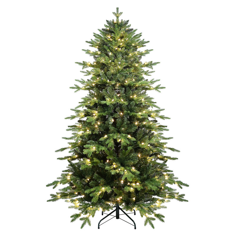 Arbre de Noël de 90 pouces avec 2856 pointes, branches à charnières et lumières blanches chaleureuses et réalistes de 7,5 pi réalistes, 450 lumières ul, pour une décoration facile