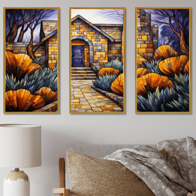 «Yellow Cottage Garden Gateway 2», art mural sur toile tendue avec paysage