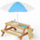 Table de pique-nique en bois pour enfants, table de sable et d'eau avec parasol, table d'activités pour jouer sur la terrasse