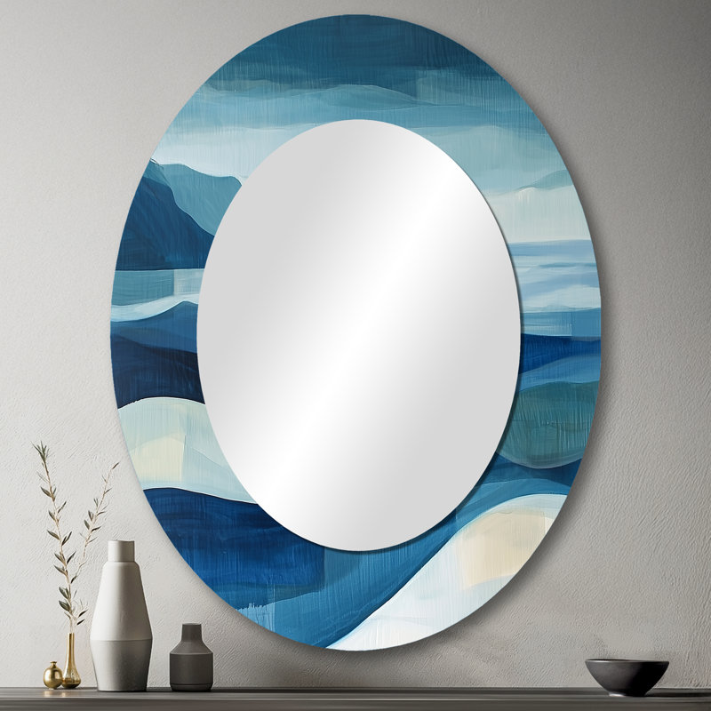 Blue Ethereal Coastal Horizon II - Modern Oval Wall Mirror, 43" x 33"