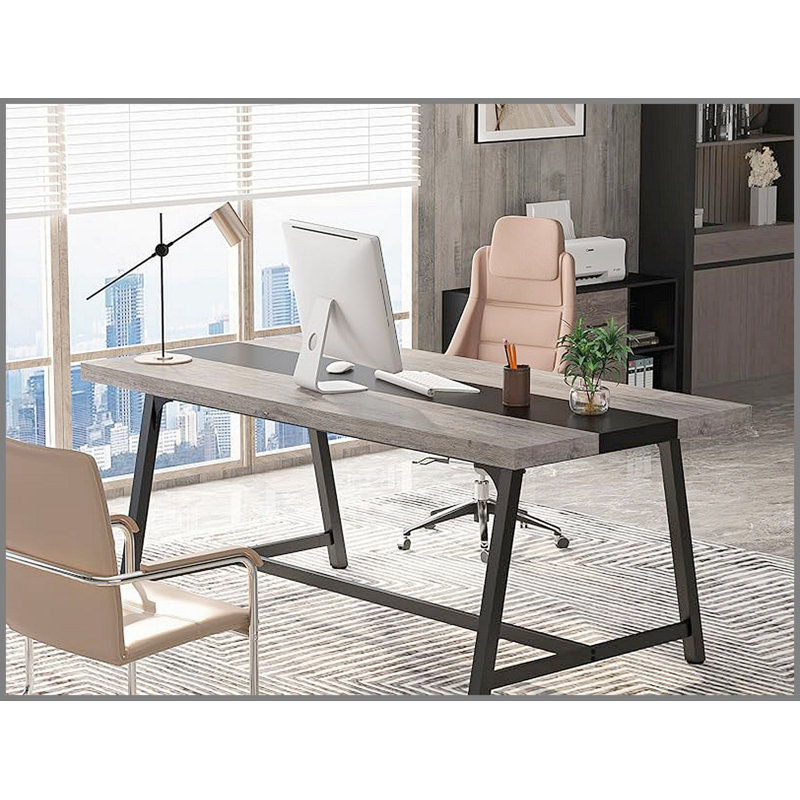 Table de conférence rectangulaire moderne pour 6 à 8 personnes, structure en métal durable, grande surface de travail pour la collaboration entre la salle de conférence et l'équipe - gris et noir