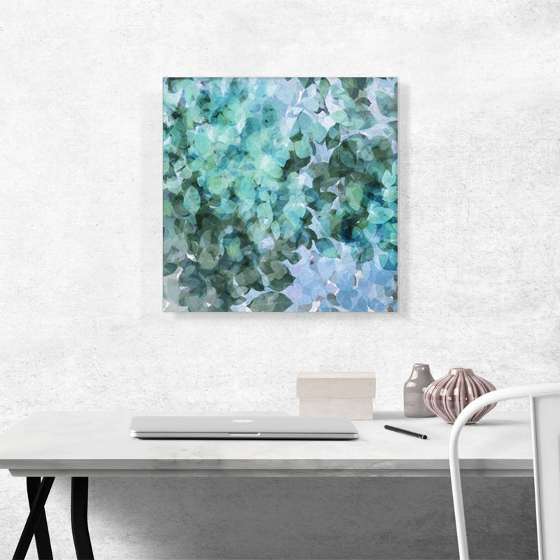 Bleu sarcelle bleu vert pétales modernes - reproduction d'art sur toile tendue, H 18 po x l 18 po x 1,5 po