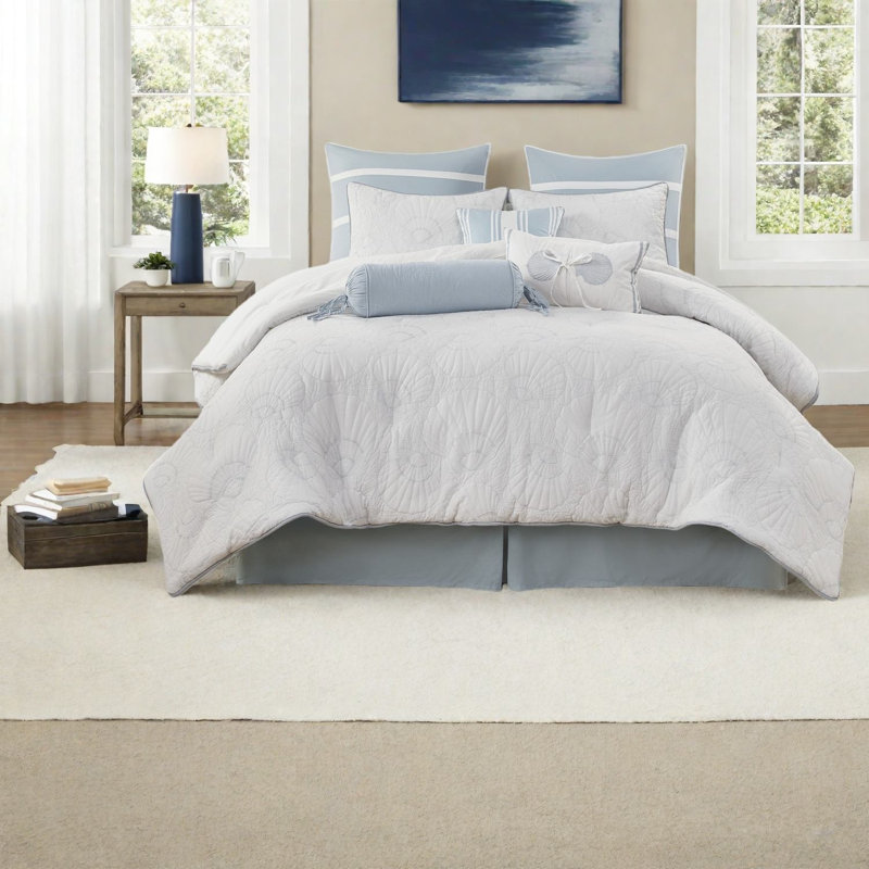 Ensembles de literie luxueux en coton matelassé blanc, design côtier grand format