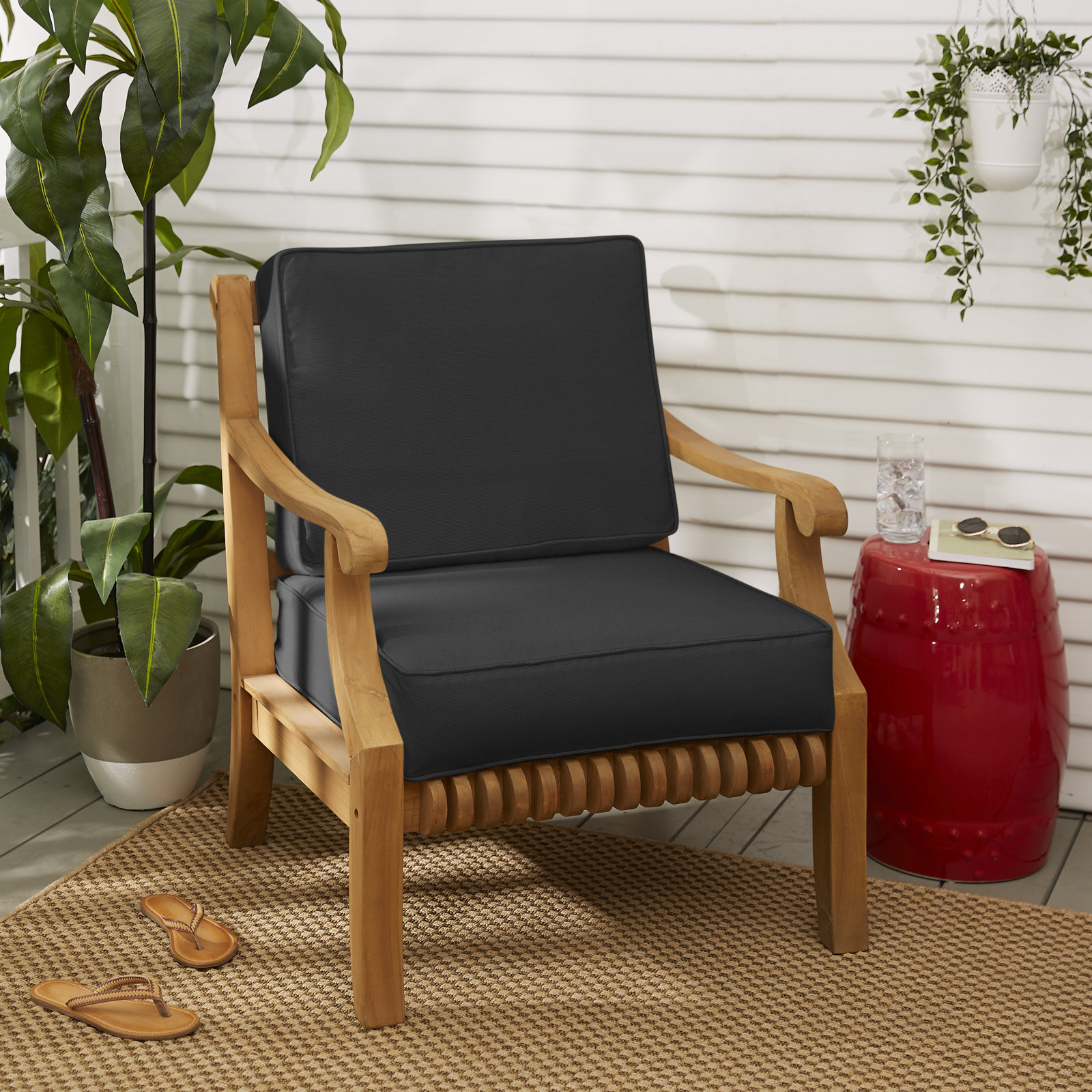 Outdoor Sunbrella Seat/Back Cushion, Canvas Black Sunbrella® Canvas, 27" W x 25" D