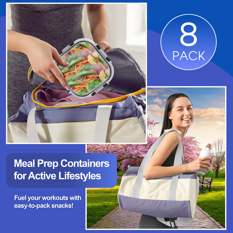 Prep & Savour Glass Meal Prep Containers with Airtight Lids - 8 Pack Square
