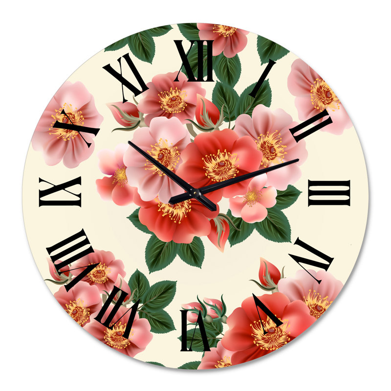 Vintage Red Roses - Horloge murale traditionnelle, Surdimensionné