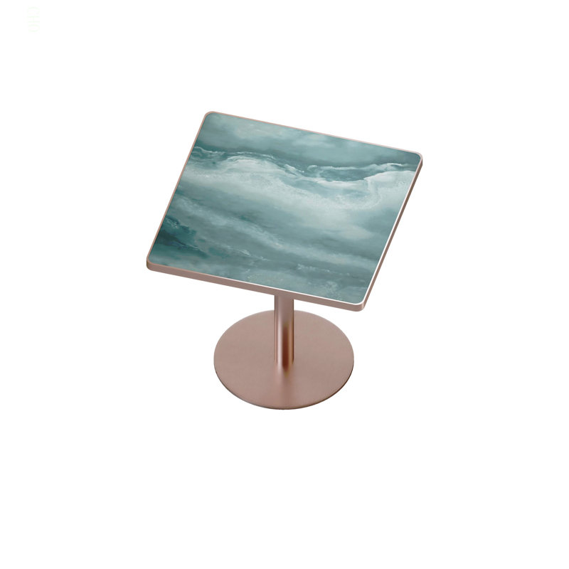 Table bistro de 31,5 pouces avec plateau en faux marbre Squard Modern, Bleu / rose