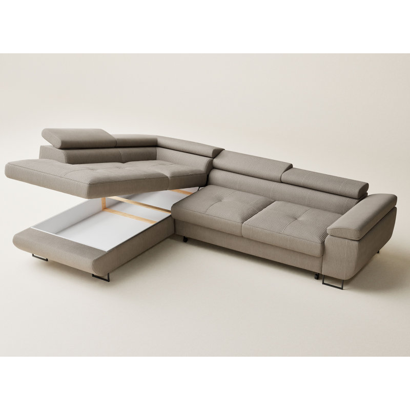 4 Seater Velvet Corner Sofa , Beige, Left Hand Facing