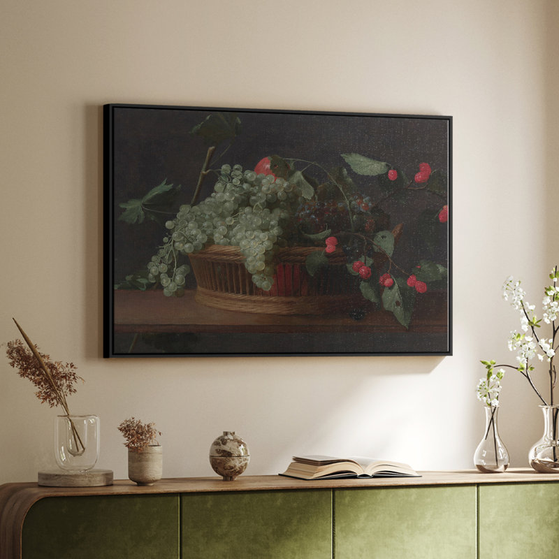 Botanique rétro - Lxxxix, Toile encadrée noire, H 17 po x l 25 po x P 2 po