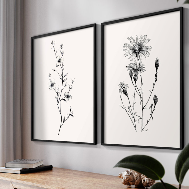 Vintage Floral XXIX - ensemble de 2 cadres photo simples, Noir, H 11 po x l 22 po