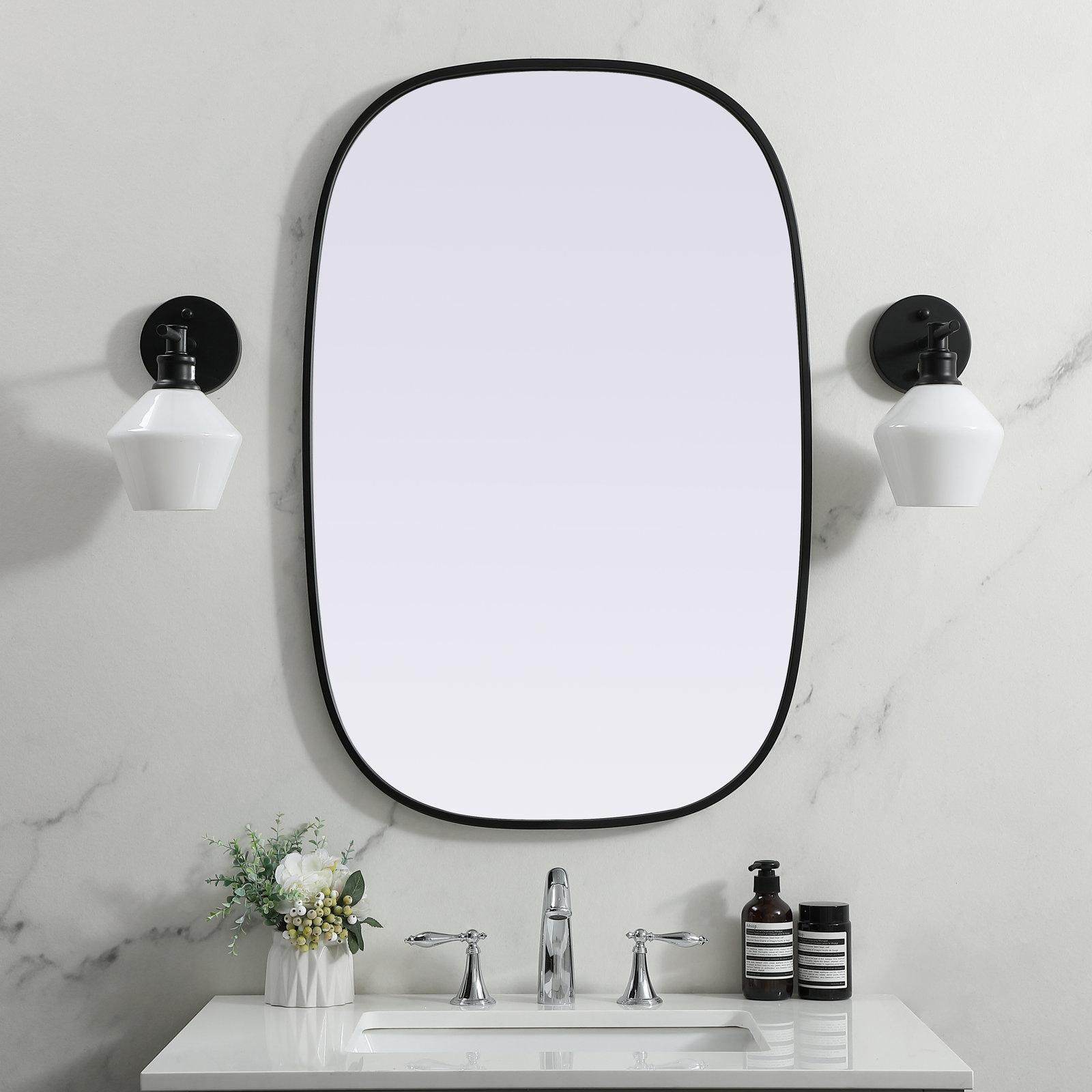 Sabine Metal Curved Oval Wall Mirror, Black, 36" x 24"