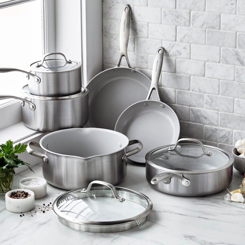 GreenPan Venice Pro Tri-Ply Stainless Steel Healthy Ceramic Nonstick 10 Piece Cookware Set
