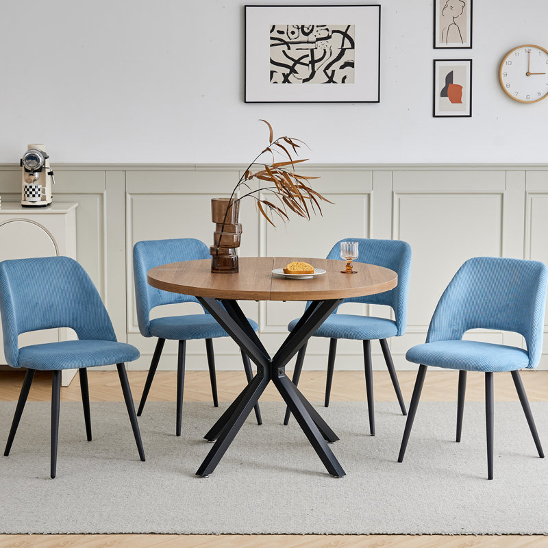 4 -Person Dining Set, Dark Brown, Blue