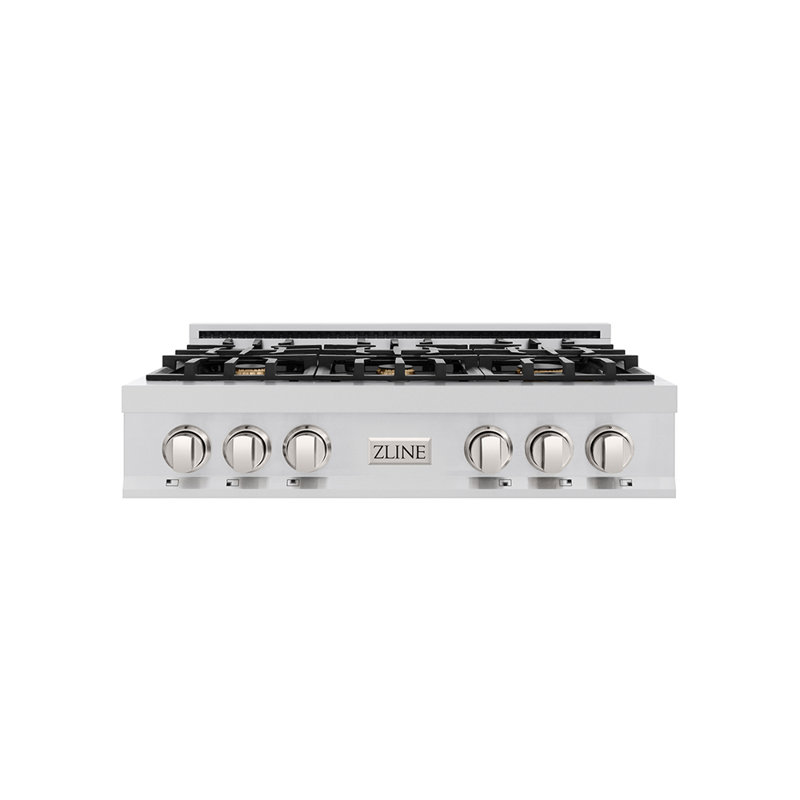 Professional 36" Gas Cooktop with 6 Burners, Stainless Steel with Brass Burners