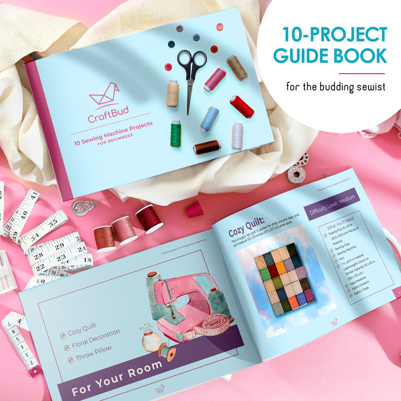 CraftBud White Portable Mini Sewing Machine Set for Kids