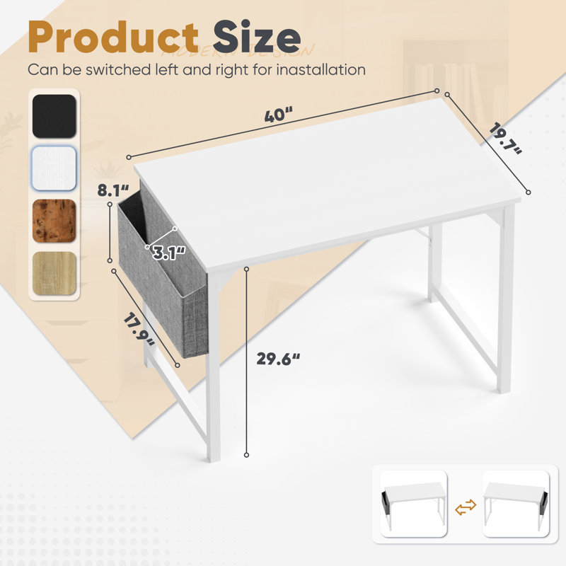 Bureau d'écriture en métal, Blanc, H 29,6 po x l 40 po x P 19,7 po
