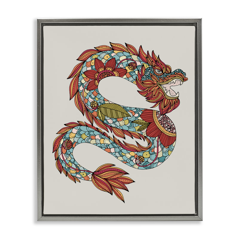 Art mural encadré détaillé de l'année du dragon gris par Valentina Harper, Cadre flottant gris lustré, H 21 po x l 17 po