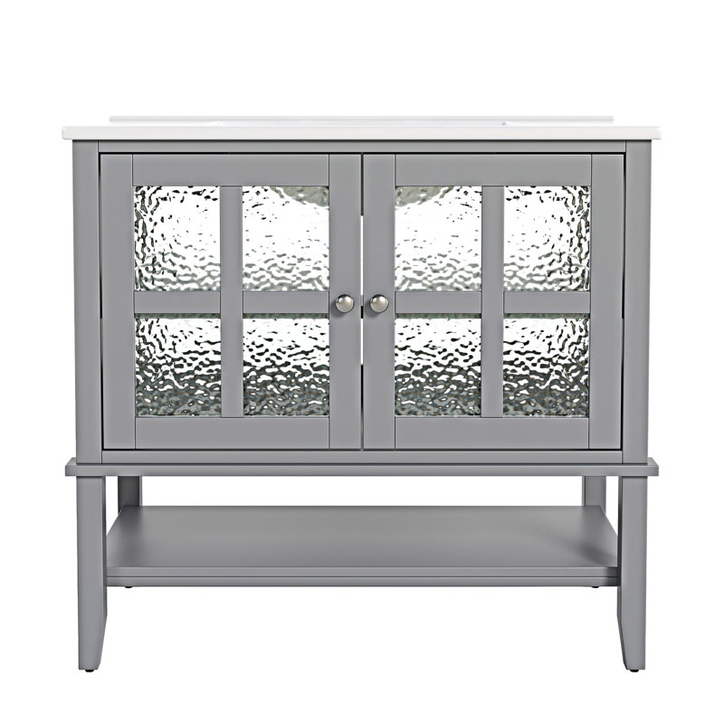Meuble-lavabo de salle de bain avec lavabo en céramique, Gris