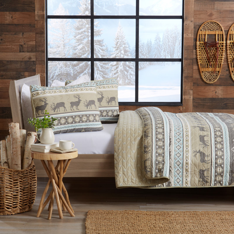 Twin Brown Microfiber Reversible Cabin Lodge Quilt Set