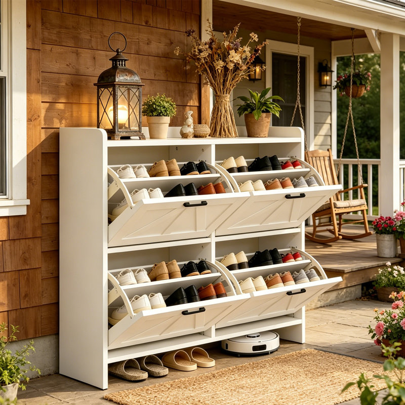 Shoe Storage Cabinet with 4 Flip Drawers