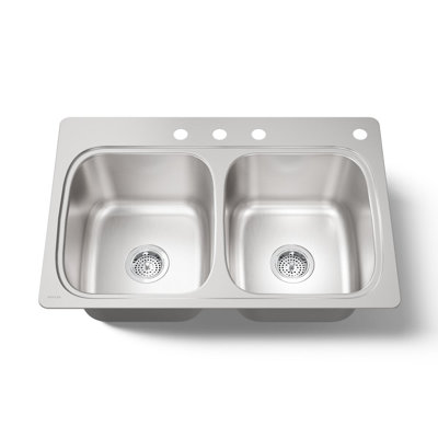 Verse Top-Mount Double-Equal Bowl Kitchen Sink with Single Faucet Hole