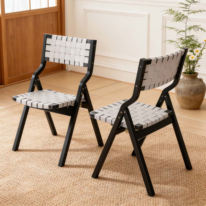 Wood Folding Chairs, Foldable Chairs Wooden Indoor Stackable Dining Chairs, Black,Light Gray