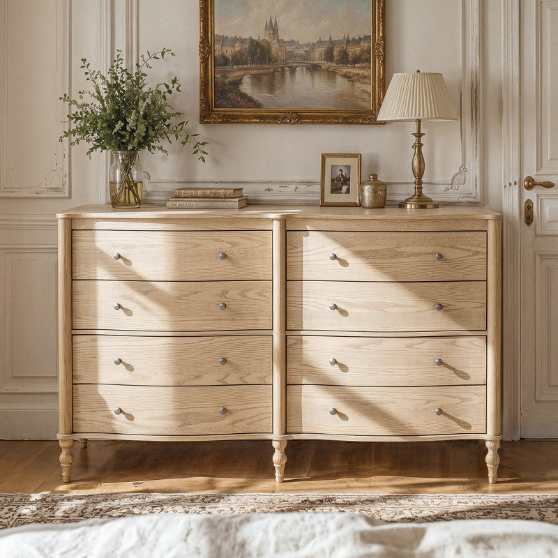 63'' W Vintage 8-Drawer Dresser, Yellow Wood