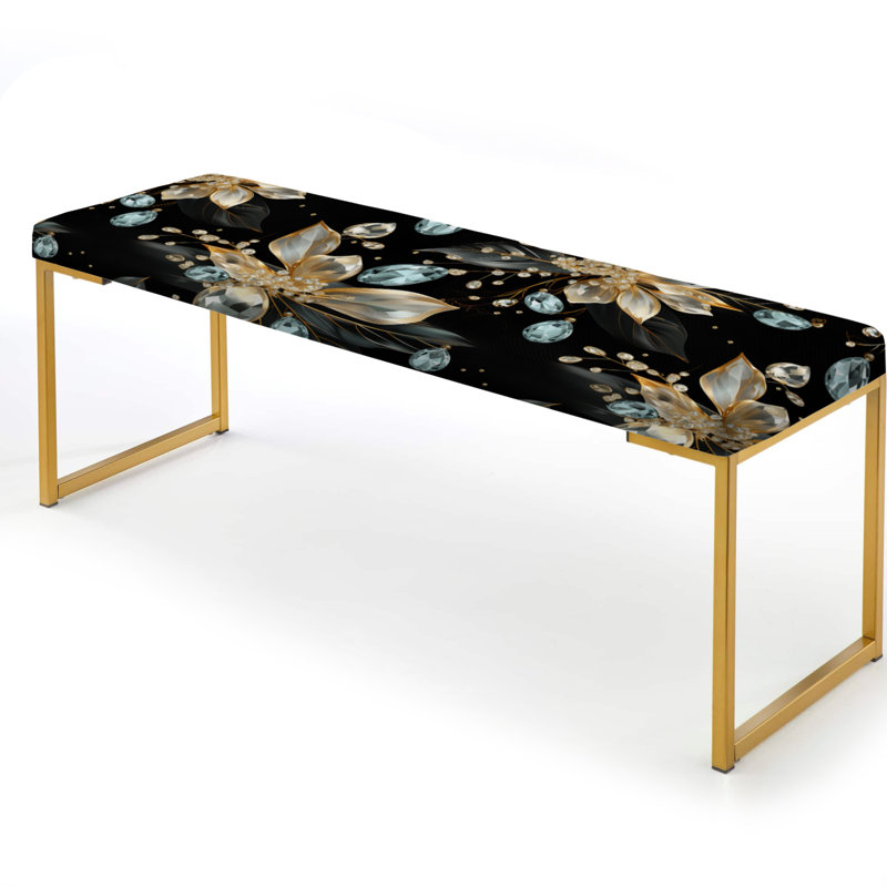 Blue And Black Opulent Crystal Splendor - Glam Upholstered Gold Bench