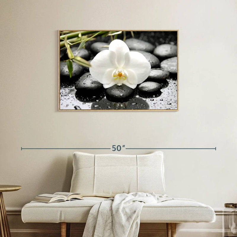 Orchidée blanche, Cadre flottant en bois naturel, 37 po x 25 po