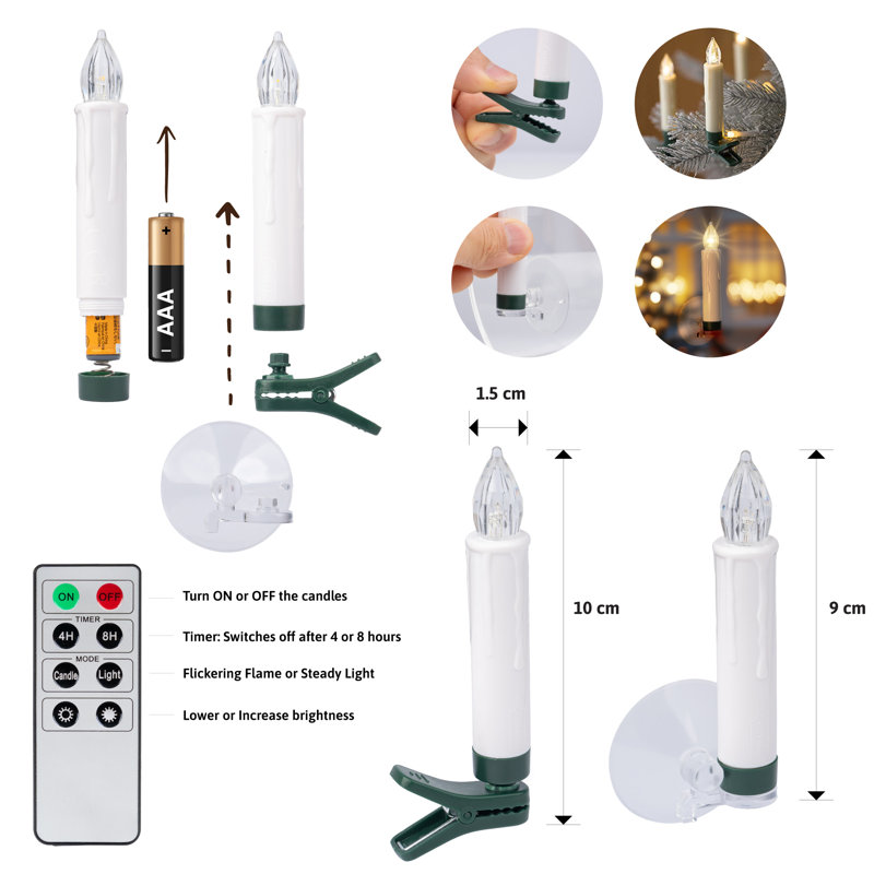 20 mini-bougies à DEL scintillantes à pince avec télécommande, 20