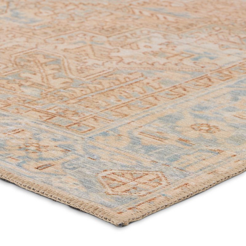 Daloris Machine Washable Power Loomed Performance Beige/Blue Rug, Rectangle 8' x 10'