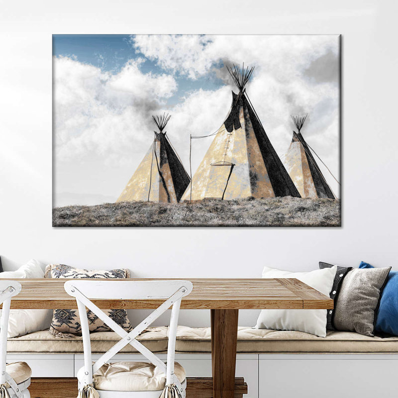 Tipis amérindiens sur toile, H 8 po x l 12 po x P 1 po