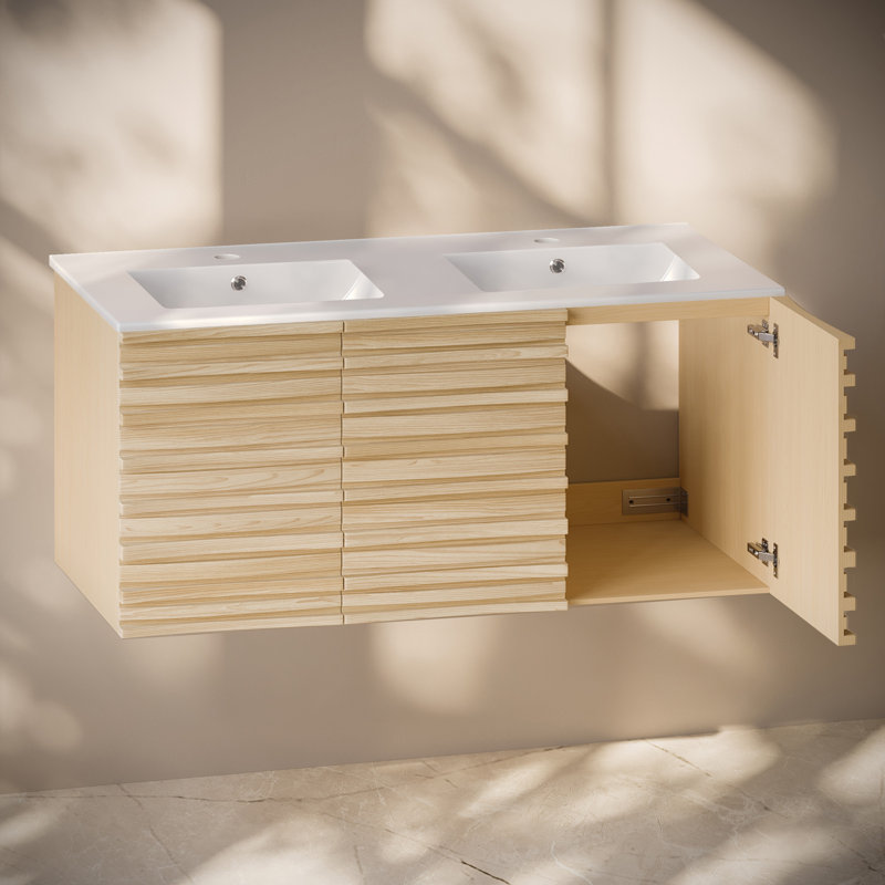 Ensemble de meuble-lavabo mural 48 po Wachter, Trou simple, Naturel