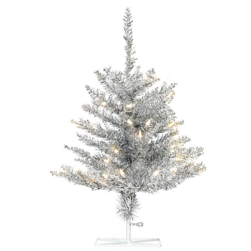 Silver 2' Pre-Lit Christmas Tree