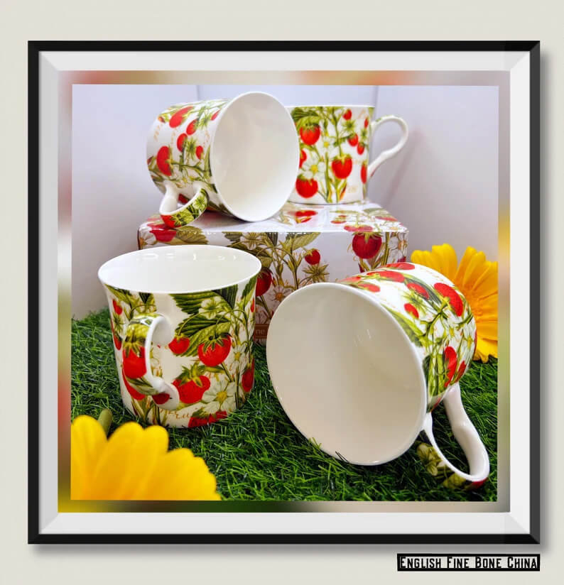 STRAWBERRY FIELD Fine Bone China Set Of 4 Cups