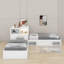 Lit simple d'angle en forme de L avec lit gigogne et rangement, lit plateforme 3 en 1 avec armoires et bureau, lumière DEL intégrée-426962524