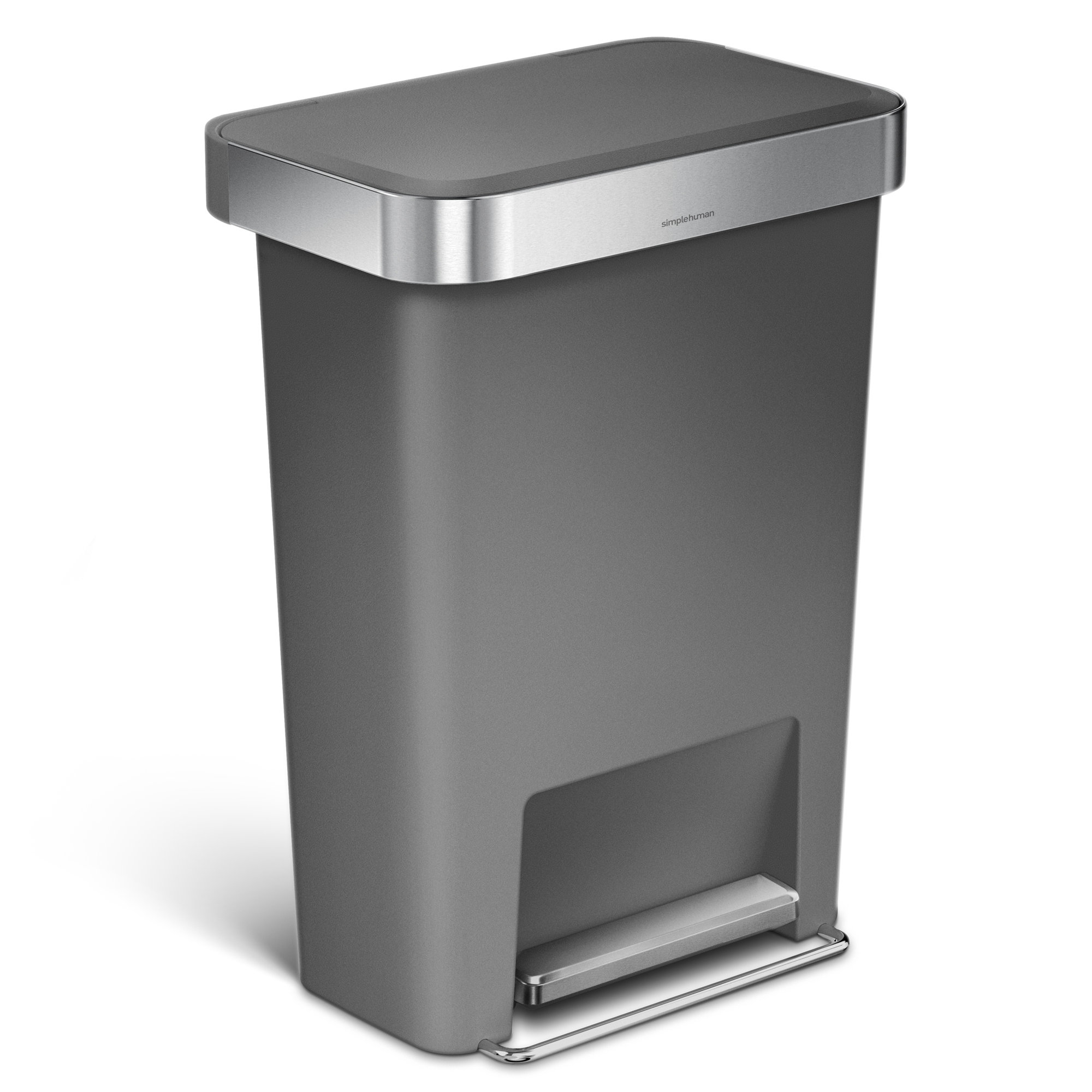 Simplehuman 45 Liter / 12 Gallon Rectangular Kitchen Step Trash Can with Soft-Close Lid, Plastic, Gray
