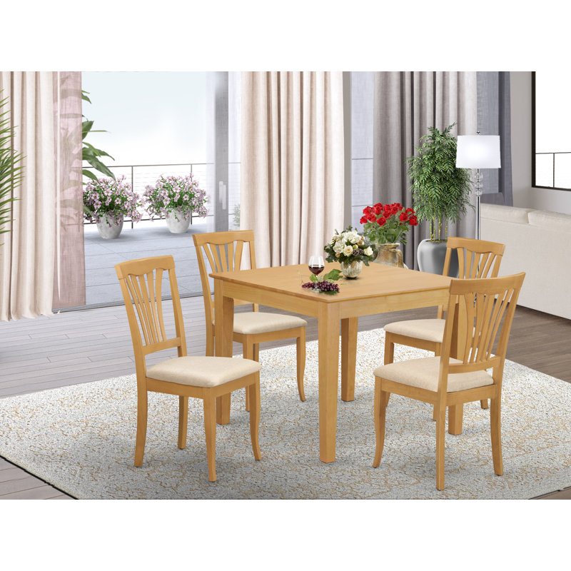 Natural Oak Finish Solid Wood Top - Dining Room Set - Seats, 5 Pieces: 1 Table, 4 Chairs