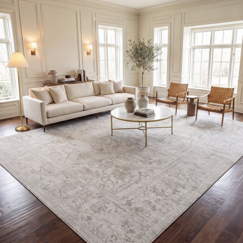 Tapis oriental crème / ivoire Calidia, Rond 4 pi