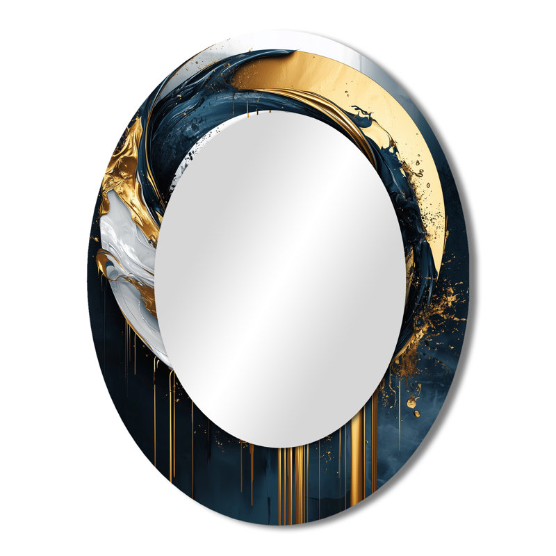 Décoration de formes abstraites noires et dorées - Miroir mural ovale doré, 43 po x 33 po
