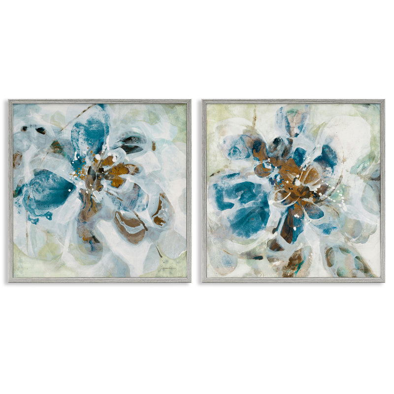 «Teal Abstract Flower Petals», ensemble de 2 giclées encadrées par Liz Jardine, Estampe numérique Farmhouse