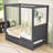Wood Upholstered Canopy Platform Bed with Twin Trundle and 3 Drawers-1336762831-1336762825