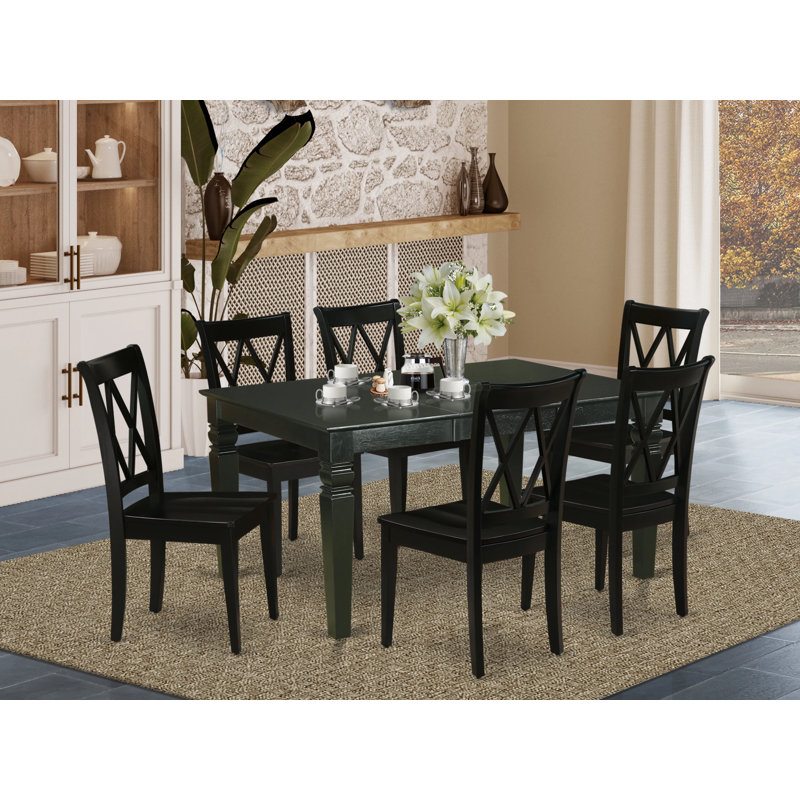 7 Piece Kitchen Table & Chairs Set Consist of a Rectangle Dining Room Table with Butterfly Leaf and 6 Dining Chairs, Black