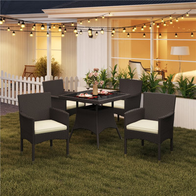 4-Person Patio HDPE Rattan Dining Set with Umbrella Hole