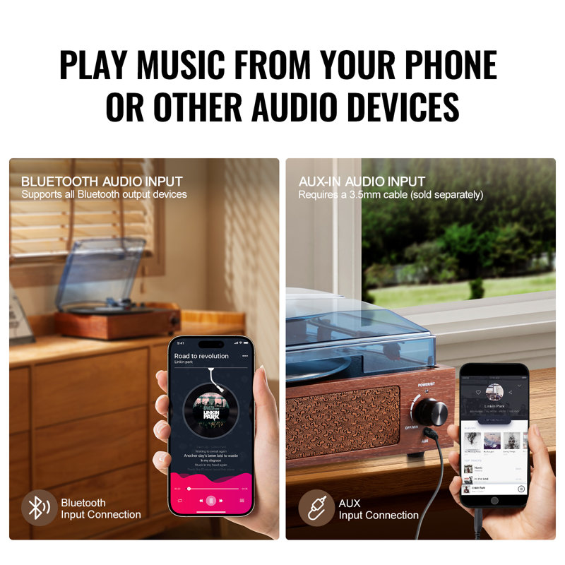Portable Decorative Record Player with Bluetooth