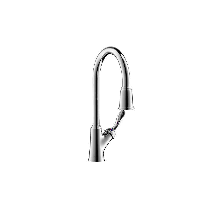 Nita Contour 1-3 Hole Installation Single Handle Kitchen Faucet with Pull Down Spout - Chrome Polished, Chrome Polished 