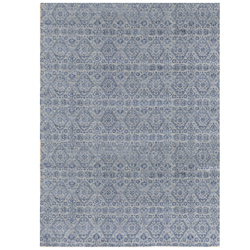 Tapis bleu clair noué à la main de haute qualité