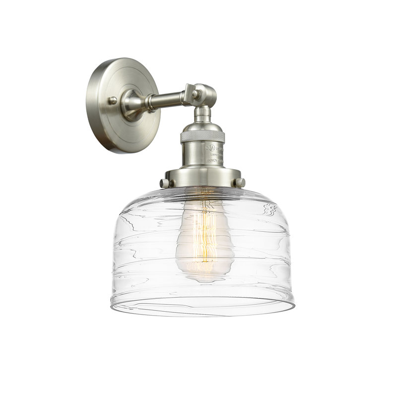 Applique murale 1 lumière 8 po Bell, Nickel satiné brossé, Ampoule non incluse, Tourbillon déco transparent